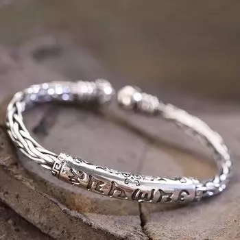 Белый медный браслет с девизом из шести символов с открытым отверстием, ретро, персонализированный, национальный тренд, универсальный и простой