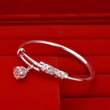 Белый медный серебряный браслет, женский кулон с корнем лотоса, блестящий браслет с семенами лотоса, подарок на день рождения Adjustable size