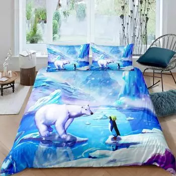 Белый медведь пододеяльник комплект постельного белья размера Queen Белый медведь с рисунком животных пододеяльник с принтом медведя для взрослых подростков детей EU single(135x200cm)