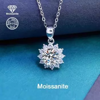 Белый муассанит, подвеска в виде подсолнуха, ожерелье-снежинка, подарок на день рождения, День святого Валентина, Новый год, на каждый день, для вечеринки, свадьбы, женские сверкающие украшения белый
