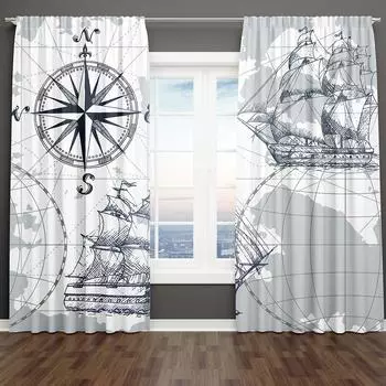 Белый мультфильм летний океан серии морской якорь синий оттенок спальня окно комплект штор для гостиной 2 шт бесплатная доставка 100W130H(CM)40x51in&Hook