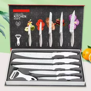 Белый набор кухонных ножей из шести предметов из нержавеющей стали, подарочная коробка, кухонный инструмент