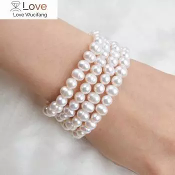 Белый натуральный пресноводный жемчуг браслет для женщин ювелирные изделия подарок 18cm белый