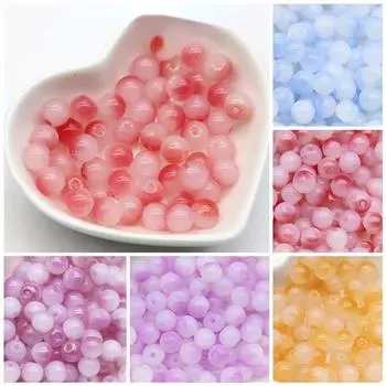 Белый нефрит, двухцветный градиент, 4/6/8 мм, стеклянные круглые бусины с прямыми отверстиями, сделай сам, заколка для волос в древнем стиле, кисточка, материал браслета из бисера