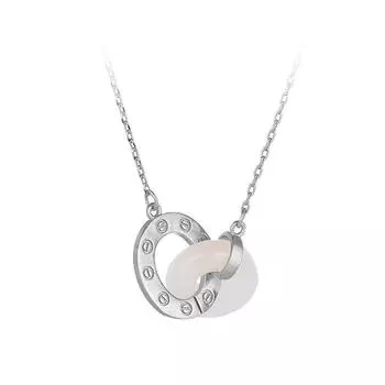 Белый нефрит Пряжка безопасности Ожерелье Женская переплетающаяся шейная цепочка Стиль двора Гочжоу Кольцо Нефрит Хэтянь Цепочка для ключицы Подвеска copper (white gold)