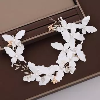 Белый ободок для волос с жемчугом в виде бабочек, женские свадебные аксессуары для волос, ручная работа, тиара со стразами, головной убор, свадебное украшение для волос