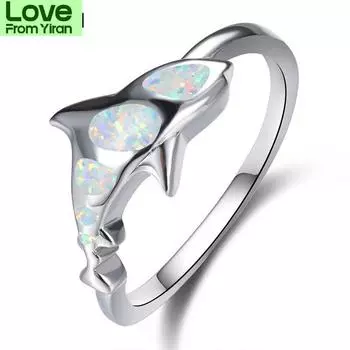 Белый огненный опал милые кольца в виде акулы для женщин свадебные украшения винтажная мода 925 стерлинговое серебро кольцо с животным женские роскошные подарки 10 белый
