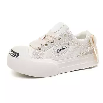 Белый олень Юйян та же открытая улыбка холст на толстой подошве уродливые милые туфли с большой головой новые маленькие белые туфли пара досок обувь повседневная обувь 35 розовый