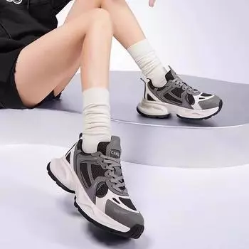 [Белый олень в том же стиле] Кроссовки Qi Yan Dad женские 2025 года весна-лето новые повседневные кроссовки на платформе для бега походная обувь 35 серебряный