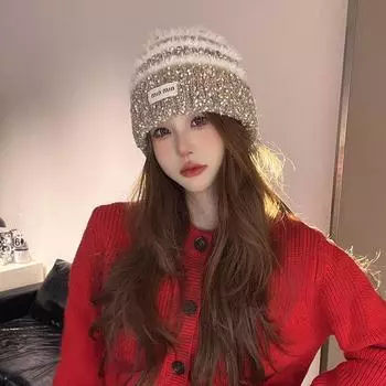 Белый олень же осенне-зимняя шерстяная шапка шапка художника с изображением лица маленькая повседневная шапка полосатая вязаная теплая холодная шапка M56-58cm серый