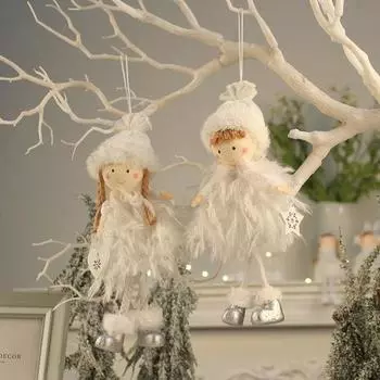 Белый перьевой ангел кулон мультяшный мальчик девочка кулон с пентаграммой сердце в руке украшение на рождественскую елку