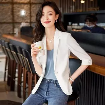 Белый пиджак с рукавами семь четвертей для женщин, новый корейский повседневный тонкий костюм в стиле ретро в стиле ретро S