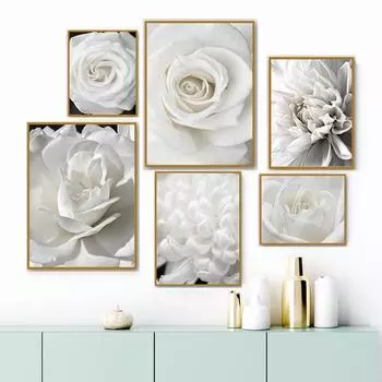 Белый пион цветок розы простота холст картина скандинавские постеры принты растения декор комнаты настенное искусство картины украшение дома 21X30cm No Frame