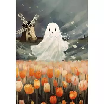 Белый Призрак Каваи Хэллоуин Тыква Настенное Искусство Холст Живопись Белый Призрак Жизнь Постеры Принты Настенная Картина для Комнаты Домашний Декор 21cm30cm NoFrame