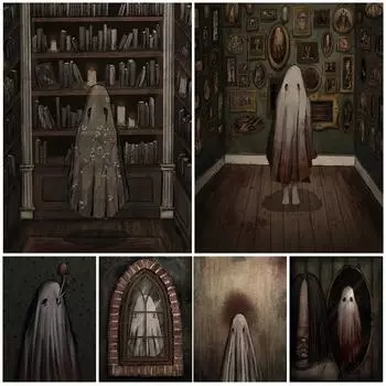 Белый призрак в замке Ретро настенная живопись маслом Белая простыня Призрачный художественный постер 21cm30cm NoFrame