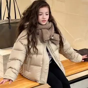 Белый пуховик для девочек на утином пуху, новые модели на осень и зиму для детей среднего и старшего возраста, толстое теплое пальто 130cm хаки