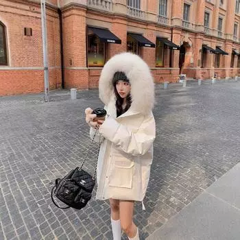 Белый пуховик женский зимняя 2024 взрывной маленький человек не раздутый высококачественный теплый пирог преодолен S