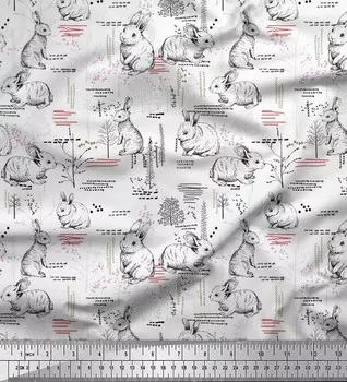 Белый японский креп-сатин Soimoi, швейная ткань с абстрактным принтом и кроликом, BTY, 42 дюйма 42 Inch Wide - Poly Crepe белый