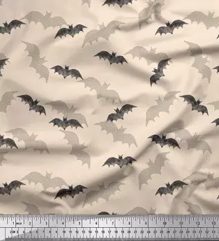 Белый японский креп-сатин Soimoi, ткань для шитья с принтом «Тень и летучая мышь», метр 42 дюйма 42 Inch Wide - Poly Crepe белый