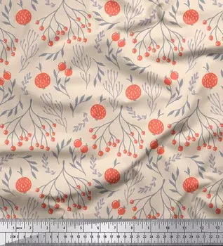Белый японский креп-сатин Soimoi, ткань с принтом ветвей и красных ягод и фруктов, 42 дюйма по метрам 42 Inch Wide - Cotton Voile белый
