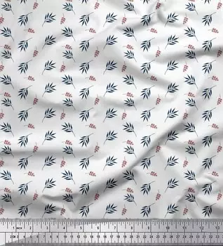 Белый японский креп-сатин Soimoi, ткань с принтом ягод и листьев ясеня, 42 дюйма по метрам 42 Inch Wide - Poly Crepe белый