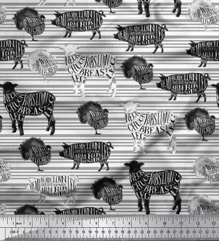 Белый японский креп-сатин Soimoi, трафарет для ткани с изображением коров и свиней, животных, принты по метрам, 42 дюйма 42 Inch Wide - Poly Crepe белый