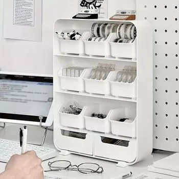 Белый ящик для хранения канцелярских принадлежностей, 11 ячеек, органайзер для косметики, настольный ящик