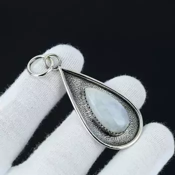 Белый радужный лунный камень, синий яркий драгоценный камень, подвеска из стерлингового серебра 925 пробы ручной работы, ювелирная подвеска из натурального лунного камня, подарок на День матери 2.36 белый