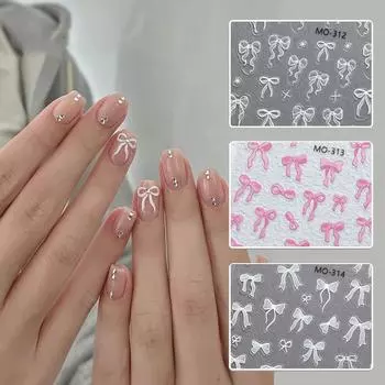 Белый розовый мини-бантик с дизайном 3D-наклейки для ногтей, самоклеящиеся кружевные ленты, украшение для ногтей в виде галстука-бабочки розовый