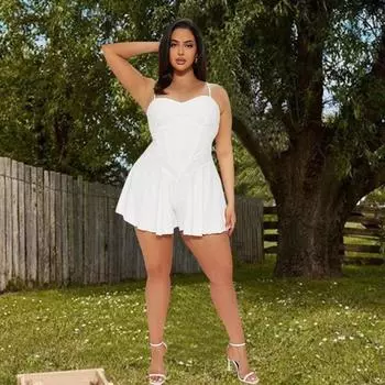 Белый сексуальный комбинезон с открытой спиной, женский летний тонкий комбинезон без рукавов с высокой талией, женский уличный модный комбинезон для пляжного отдыха, повседневный комбинезон на бретельках S белый