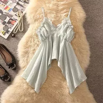 Белый Шикарный Необычный Облегающий Топ-майка Маленький Слип-топ Blue L