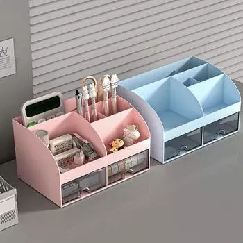 Белый/синий/розовый держатель для ручек, пластиковый органайзер для мелочей, настольный ящик для хранения кистей для макияжа белый