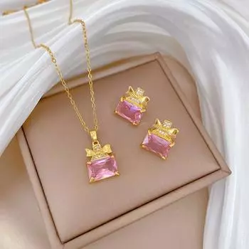 Белый синтетический циркон геометрические украшения комплекты серьги ожерелье для женщин золотой