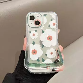 Белый складной чехол-держатель с цветочным принтом для Iphone 14 Pro Max 13 11 12 14 Plus, мягкий силиконовый чехол-бампер For iPhone 12 Pro