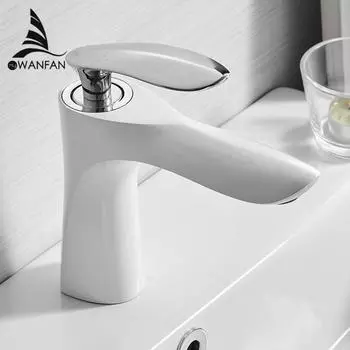 Белый смеситель для ванной комнаты, смеситель для раковины, хромированный латунный смеситель, хромированный смеситель для раковины, смеситель для палубы Torneira 855007