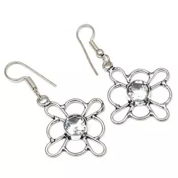 Белый солнечный кварцевый драгоценный камень подарок для нее 925 серебряные ювелирные изделия серьги 1.5