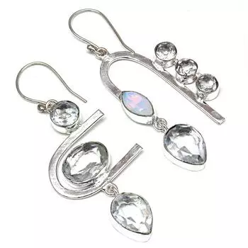 Белый солнечный кварцевый драгоценный камень подарок для нее серебряные ювелирные изделия серьги 1,5