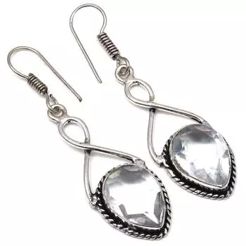 Белый солнечный кварцевый драгоценный камень подарок для нее серебряные ювелирные изделия серьги 1,5