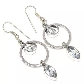 Белый солнечный кварцевый драгоценный камень подарок для нее серебряные ювелирные изделия серьги 1,5