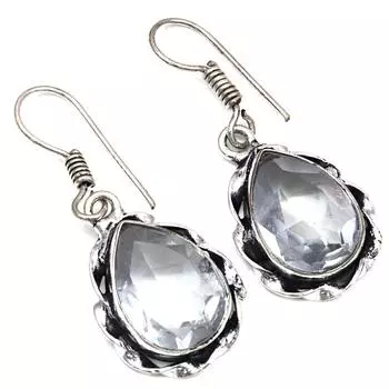Белый солнечный кварцевый драгоценный камень подарок для нее серебряные ювелирные изделия серьги 1,5 дюйма