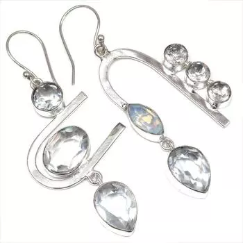 Белый солнечный кварцевый драгоценный камень подарок для нее серебряные ювелирные изделия серьги 1,5