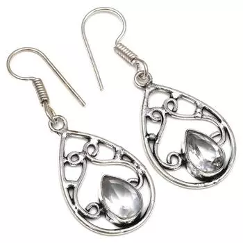 Белый солнечный кварцевый драгоценный камень подарок для нее серебряные ювелирные изделия серьги 1,75