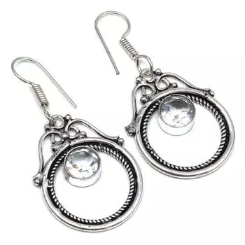 Белый солнечный кварцевый драгоценный камень подарок для нее серебряные ювелирные изделия серьги 1,5