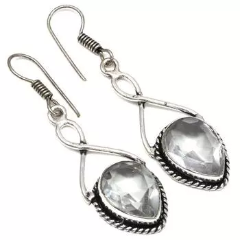 Белый солнечный кварцевый драгоценный камень подарок для нее серебряные ювелирные изделия серьги 1,75