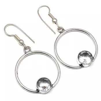 Белый солнечный кварцевый драгоценный камень подарок для нее серебряные ювелирные изделия серьги 1,5