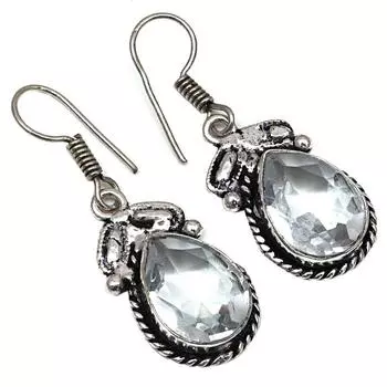 Белый солнечный кварцевый драгоценный камень подарок для нее серебряные ювелирные изделия серьги 1,5