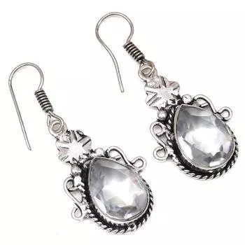 Белый солнечный кварцевый драгоценный камень подарок для нее серебряные ювелирные изделия серьги 1,5