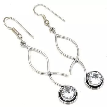 Белый солнечный кварцевый драгоценный камень подарок для нее серебряные ювелирные серьги 2,75