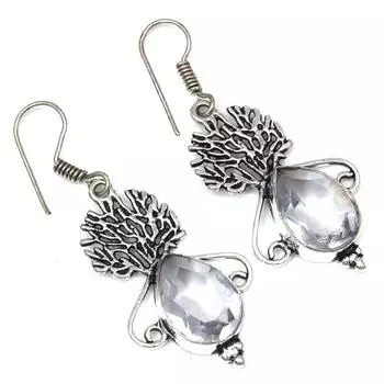 Белый солнечный кварцевый драгоценный камень подарок для нее серебряные ювелирные изделия серьги 1,5