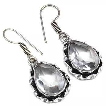 Белый солнечный кварцевый драгоценный камень подарок для нее серебряные ювелирные изделия серьги 1,5 дюйма